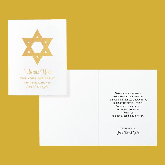 Carte Dorée Sympathie juive Merci Gold Foil Star de David (Créateur téléchargé)