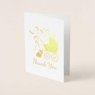 Carte Dorée Thème Bulldog en français - Baby shower Neutre hom
