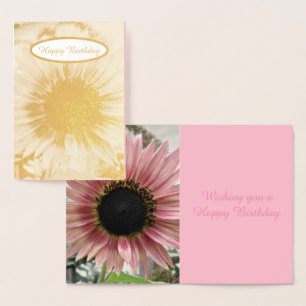 Carte Dorée Tournesol rose pâle Personnalisé Anniversaire