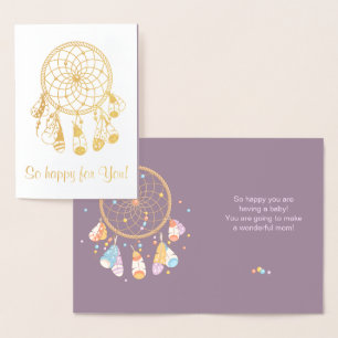 Carte Dorée Tribal Dreamcatcher Boho ayant bébé pourpre