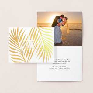 Carte Dorée Tropical Palm Fronds Mariage Photo Merci
