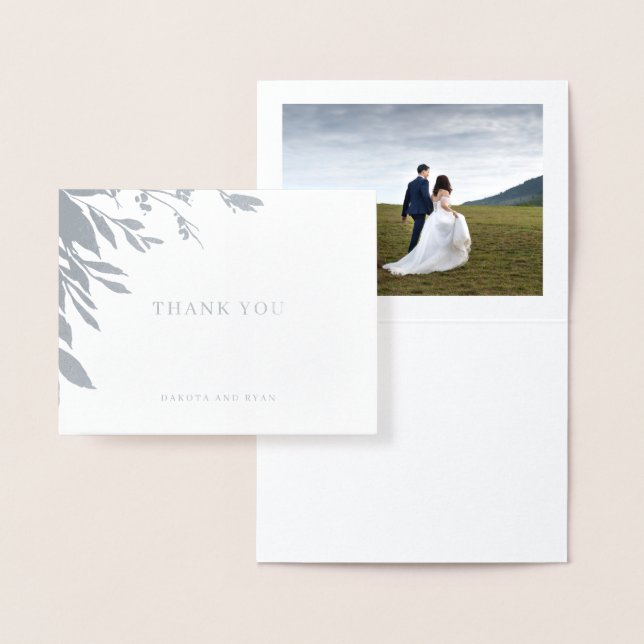 Carte Dorée Typographie classique Mariage Photo Merci Argent (Affichage)