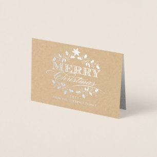 Carte Dorée Typographie de cru de guirlande de houx de Joyeux