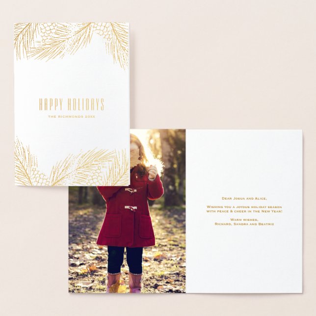 Carte Dorée Vacances Pinecones d'or et Aiguilles de pin (Affichage)