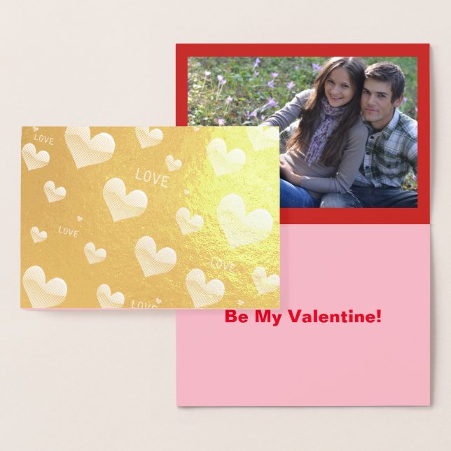 Carte Dorée Valentine's Love and Hearts, Ajouter une photo et  (Affichage)