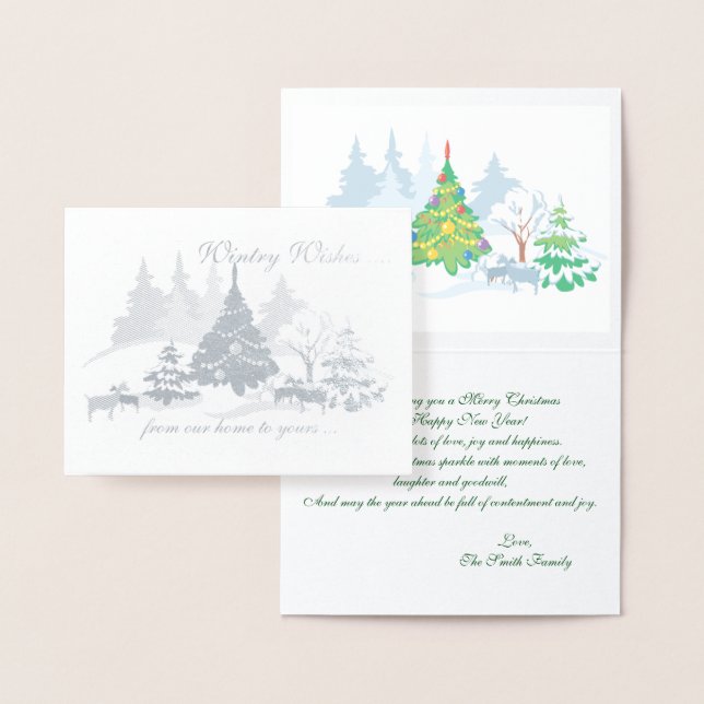 Carte Dorée Véritable Foil Wintry Souhaite Noël chèvres (Affichage)