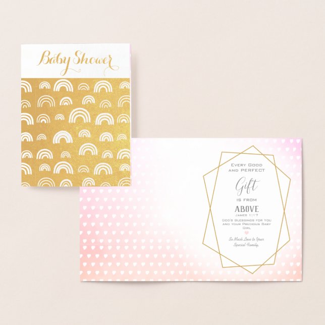 Carte Dorée Véritable Gold Foil Rainbow Baby Girl Douche Bless (Affichage)