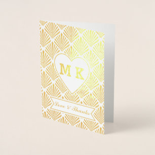 Carte Dorée Véritable Gold Great Gatsby Art Déco Heart Monogra