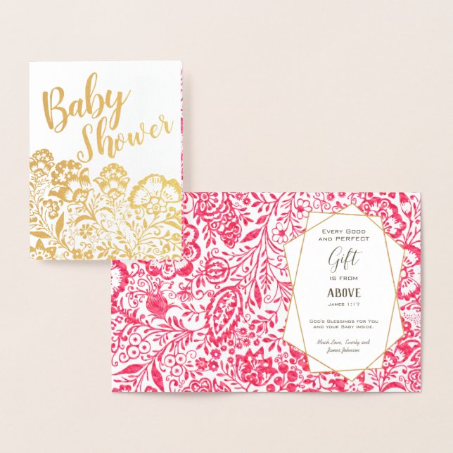 Carte Dorée Véritable huile d'or Baby shower Floral Bénédictio (Affichage)