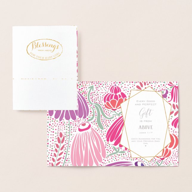 Carte Dorée Véritable huile d'or Baby shower Floral Bénédictio (Affichage)