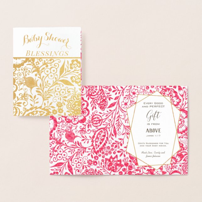 Carte Dorée Véritable huile d'or Baby shower Floral Bénédictio (Affichage)