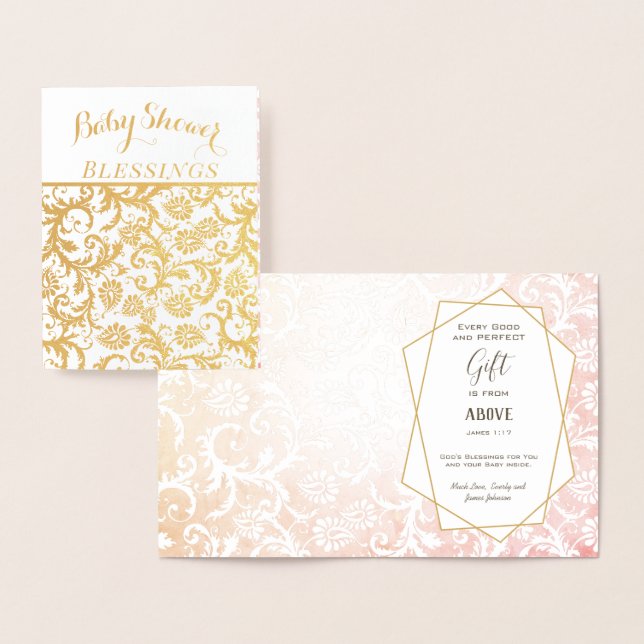 Carte Dorée Véritable huile d'or Baby shower Floral Bénédictio (Affichage)