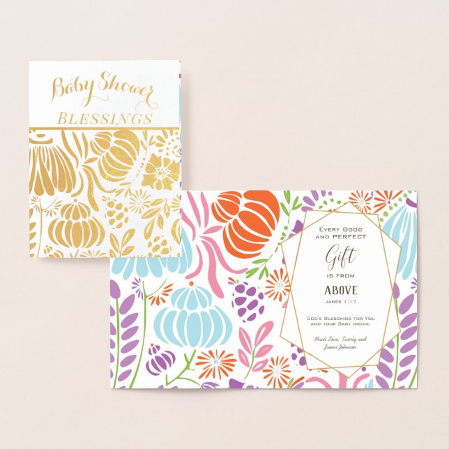 Carte Dorée Véritable huile d'or Baby shower Floral Bénédictio (Affichage)