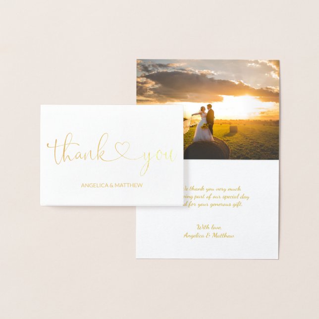 Carte Dorée VÉRITABLE Mariage de MERCI d'or | avec photo (Affichage)