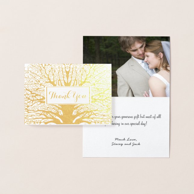 Carte Dorée Votre photo Silver Foil Chêne Mariage Merci (Affichage)
