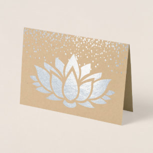 Carte Dorée VRAI feuille d'argent lotus design fleur