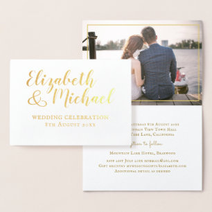 Carte Dorée VRAI OR FOIL classique blanc PHOTO Mariage Invite