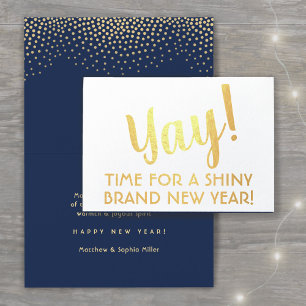 Carte Dorée Yay ! Bonne Marque Nouvel An Marine & Gold Confett