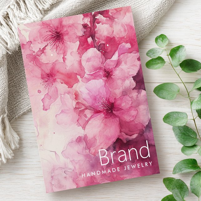 Carte d'oreille de fleurs d'aquarelle rose (Pink floral watercolor flower earring card)