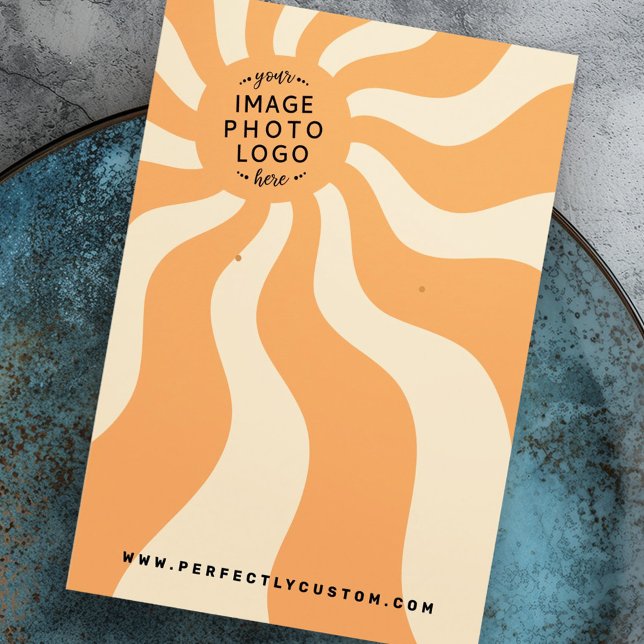 Carte d'oreille du logo du soleil orange (Retro sunburst swirl orange sun logo earring card)