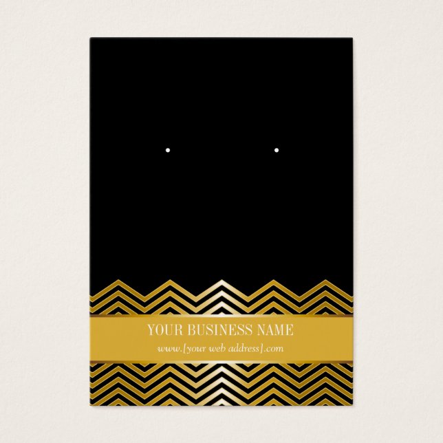 Carte d'oreille personnalisée Black Gold Chevron (Devant)