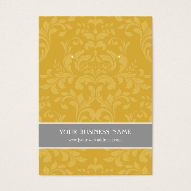 Carte d'oreille personnalisée Gold Grey Damask (Devant)