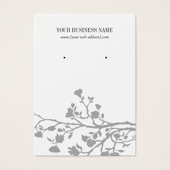 Carte d'oreille personnalisée Gris Fleurs blanches (Devant)
