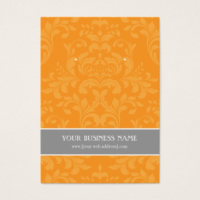 Carte d'oreille personnalisée Orange Grey Damask (Devant)