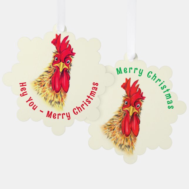 Carte d'ornement de Noël amusant du coq surpris (Recto/Verso)