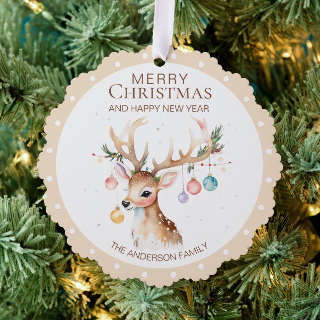 Carte d'ornement de Noël beige renne aquarelle (Insitu (Arbre))