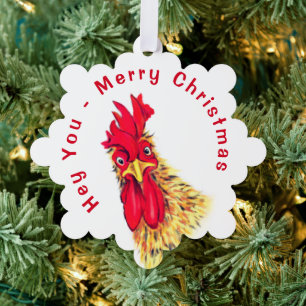 Carte d'ornement de Noël du coq drôle