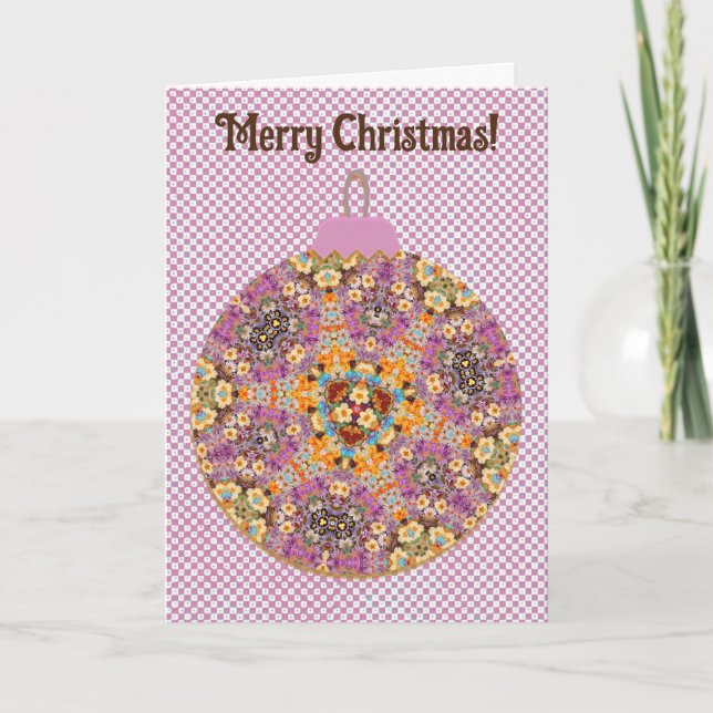 Carte d'ornement de Noël floral amusant en rose (Devant)