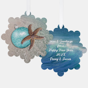 Carte d'ornement de Noël Starfish Beach