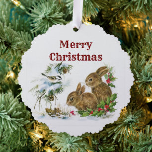 Carte d'ornement en papier lapins de Noël Vintage