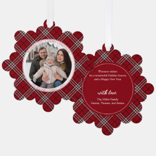 Carte d'ornement en papier photo de famille rouge
