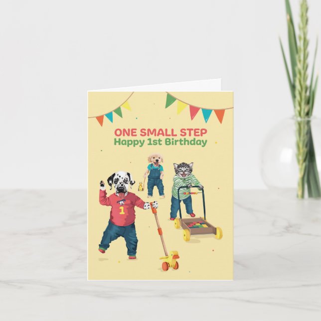 Carte Dotty Chien Première Étapes Age Un Anniversaire Ca (Devant)