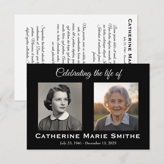 Carte Double Image Funéraire ou Mémorial (Devant / Derrière)