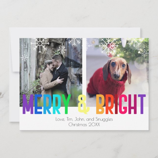 Carte double photo Moderne Arc-en-ciel Joyeux et L (Devant)
