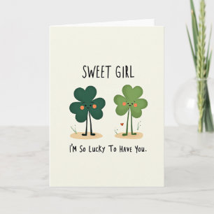 Carte Douce Fille Trèfle de Coeur