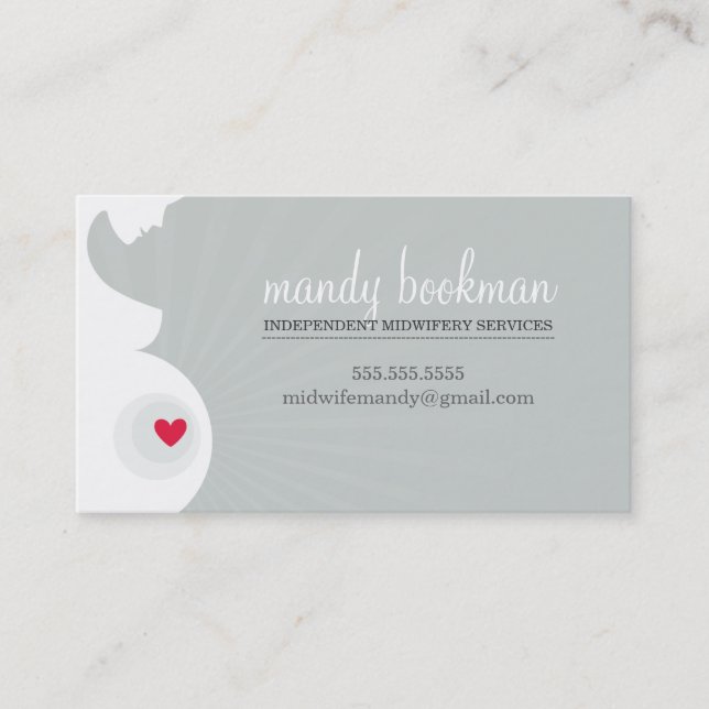 CARTE DOULA MIDWIFE grise du coeur du ventre encei (Devant)