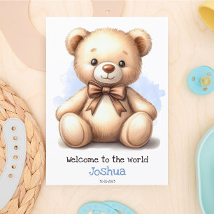 Carte d'ours en peluche bleu bébé personnalisée
