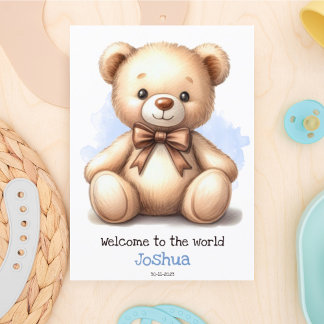 Carte d'ours en peluche bleu bébé personnalisée
