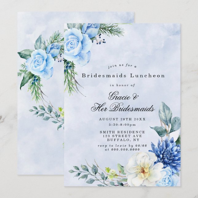 Carte Douteuse Marine Blue Bridesmaitres Luncheon Invita (Devant / Derrière)