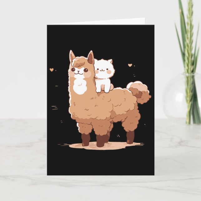 Carte Doux lama et chat  (Devant)