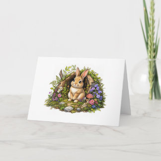 Carte Doux Lapin à l'Extérieur de son Terrier