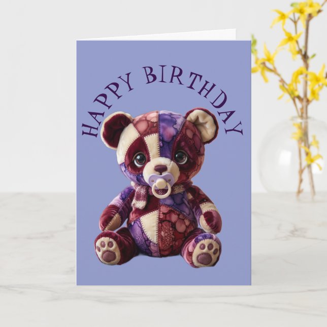 Carte Doux ours en patchwork câlin (Fleur jaune)