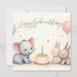 Carte Doux vœu d'anniversaire avec des amis animaux