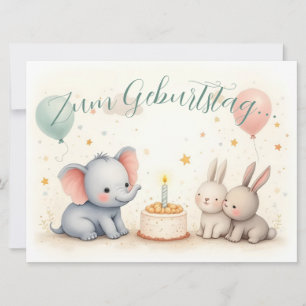 Carte Doux vœu d'anniversaire avec des amis animaux