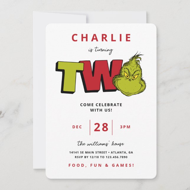 Carte Dr Seuss | Grinch 2nd Birthday (Devant)
