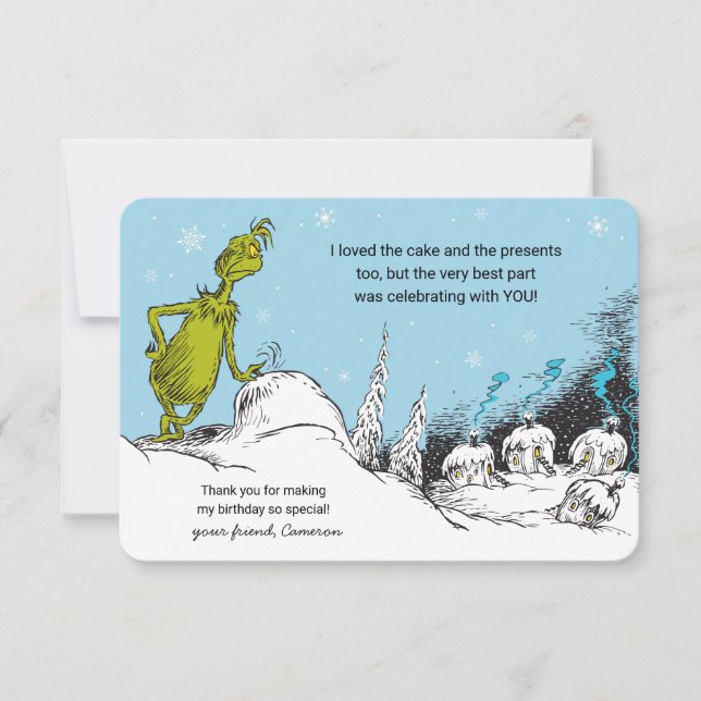 Carte Dr. Seuss | Grinch Hiver Anniversaire Merci (Devant)